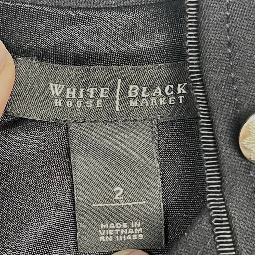 Ponte Knit White House Black Market Black Dress, Military Goldtone Buttons, Sz 2 - Picture 5 of 16